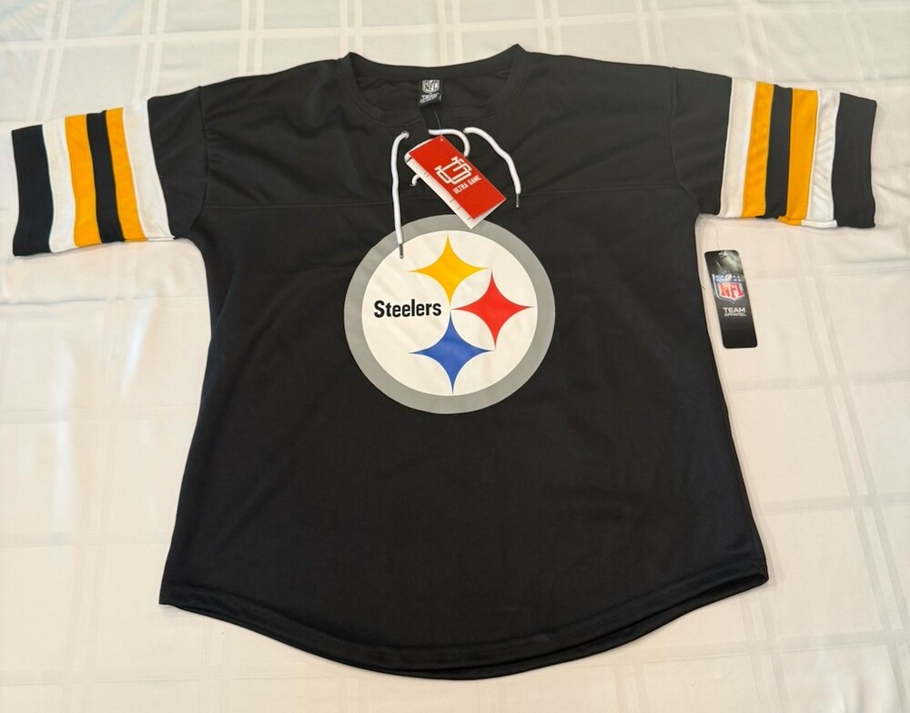 NWT Ultra Game Pittsburgh Steelers Lace Up Jersey Shirt Men’s XL V-Neck NFL Tee